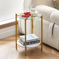 2-Layer End Table With Whole Marble Tabletop, Round Coffee Table With Metal Frame For Bedroom Living Room Office