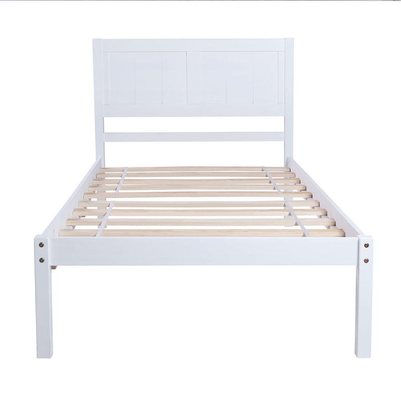 Twin Size Platform Bed With Headboard - White