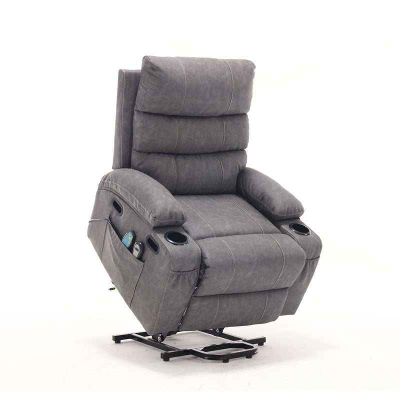 Large Size Electric Power Lift Recliner Chair Sofa For Elderly, 8 Point Vibration Massage And Lumber Heat, Remote Control, Side Pockets And Cup Holders