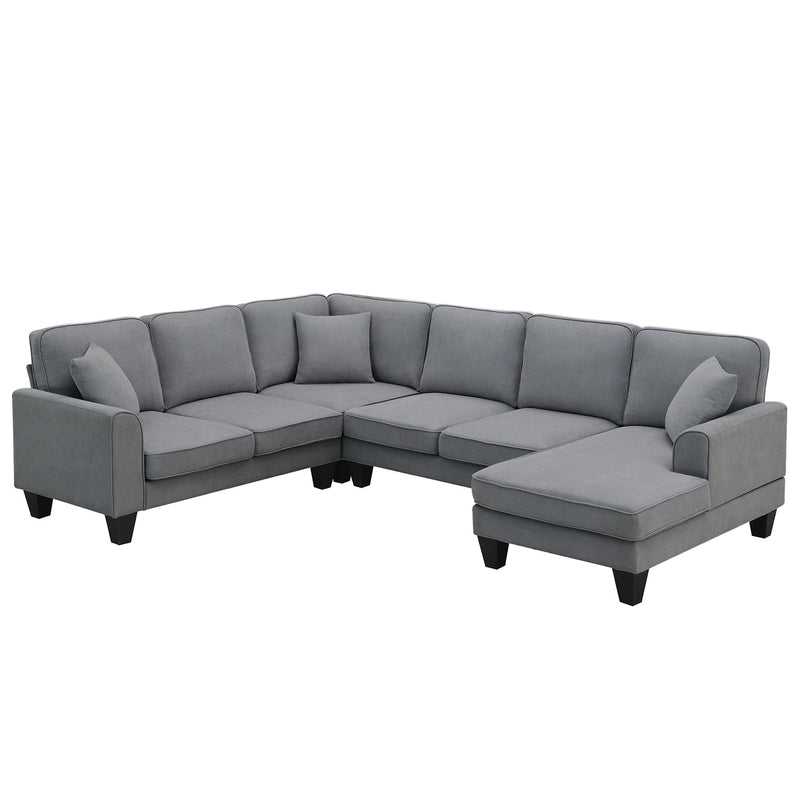 Modern U Shape Sectional Sofa, 7 Seat Fabric Sectional Sofa Set With 3 Pillows Included For Living Room, Apartment, Office