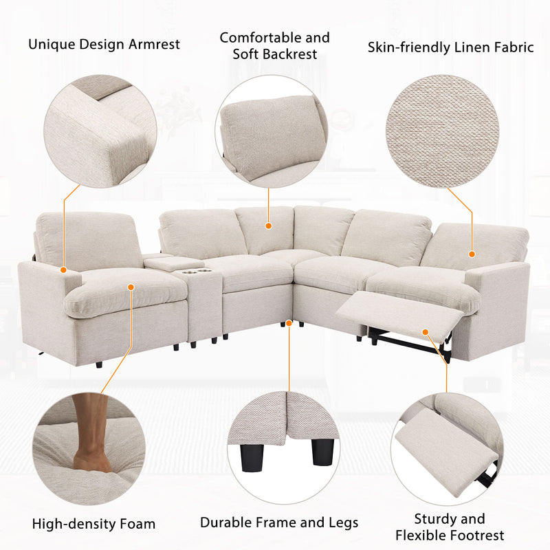 Power Recliner Corner Sofa Home Theater Reclining Sofa Sectional Couches With Storage Box, Cup Holders, USB Ports And Power Socket For Living Room