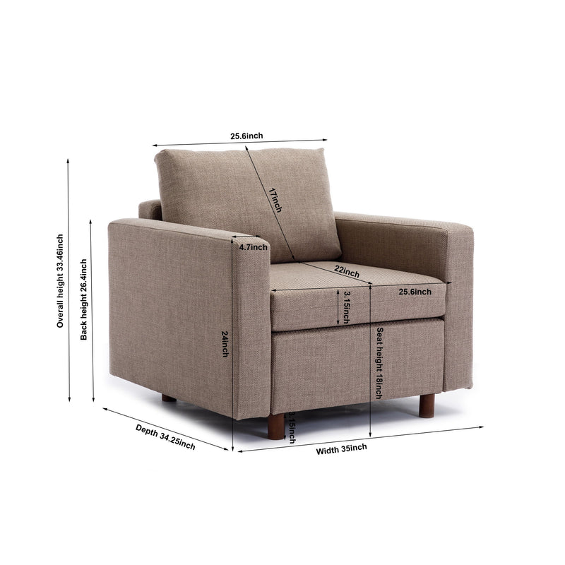 Single Seat Module Sofa Sectional Couch With Armrest With 1 Ottoman, Cushion Covers Non-Removable And Non-Washable