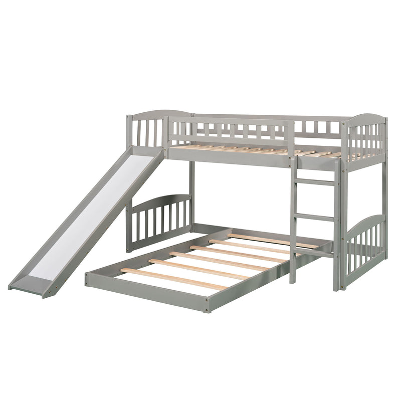 77.4" Twin Over Twin Bunk Bed With Slide And Ladder - Gray