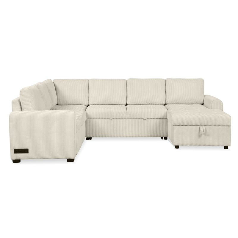 U-Shaped Sofa Sectional Sofa Pull-Out Sofa Bed With A Storage Chaise Lounge, Charging Devices For Living Room - Beige