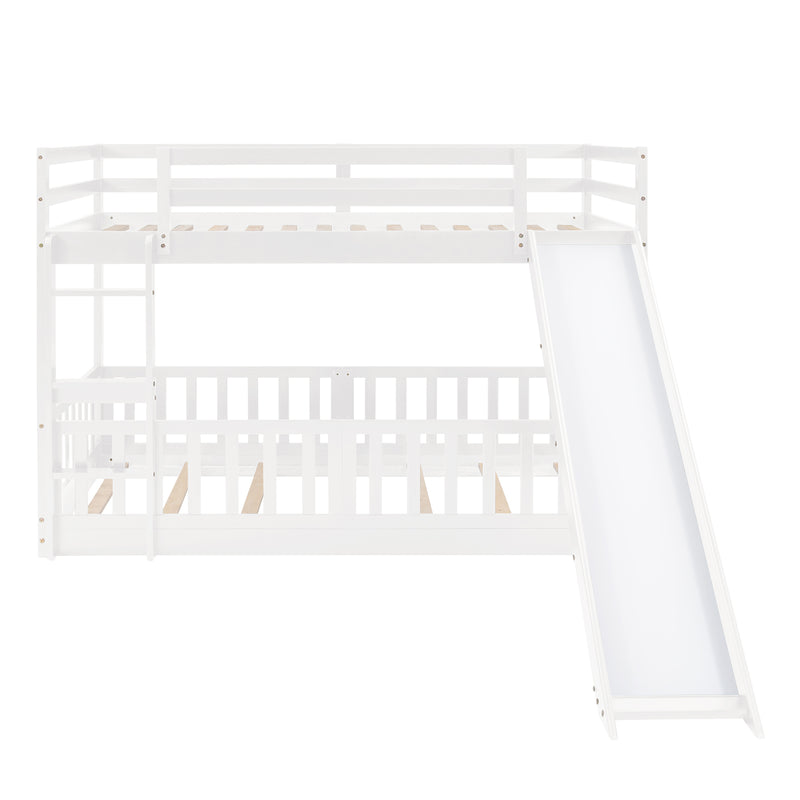 Twin Over Twin Bunk Bed with Slide and Ladder, White(Old SKU:LP000009AAK)