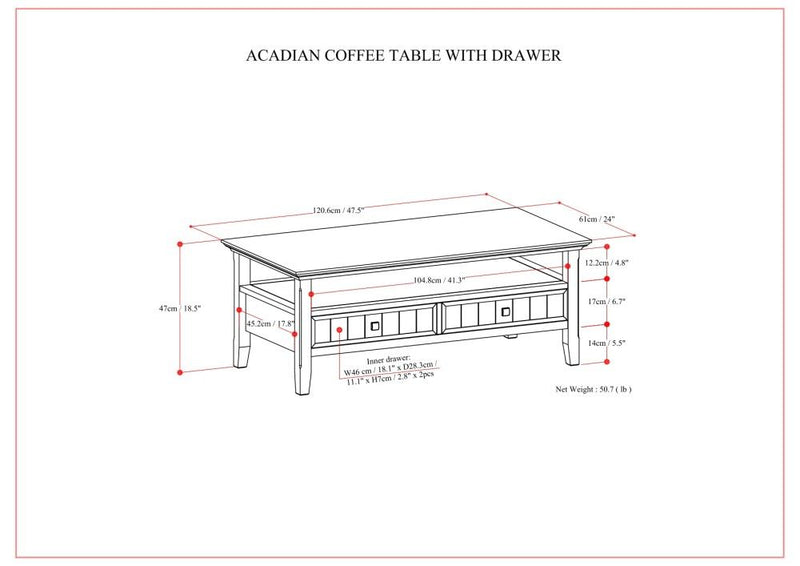 Acadian - Coffee Table With Drawer - Brown