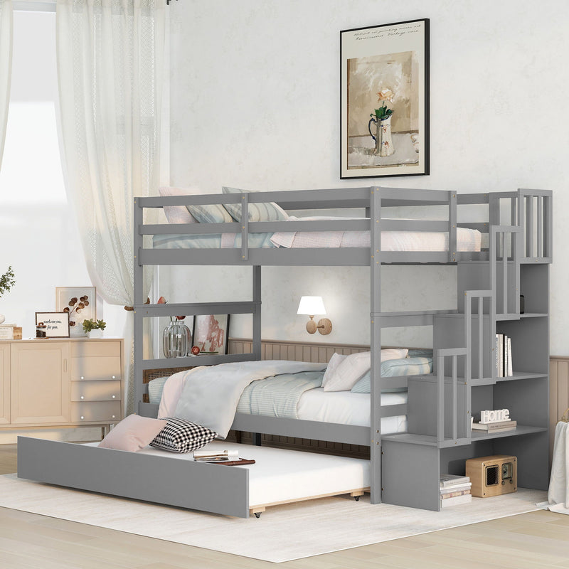 Bunk Beds Twin Over Twin Stairway Storage Function - Gray