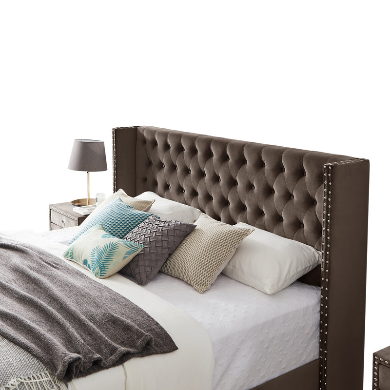 B100S King bed, Button designed Headboard,strong wooden slats + metal legs with Electroplate