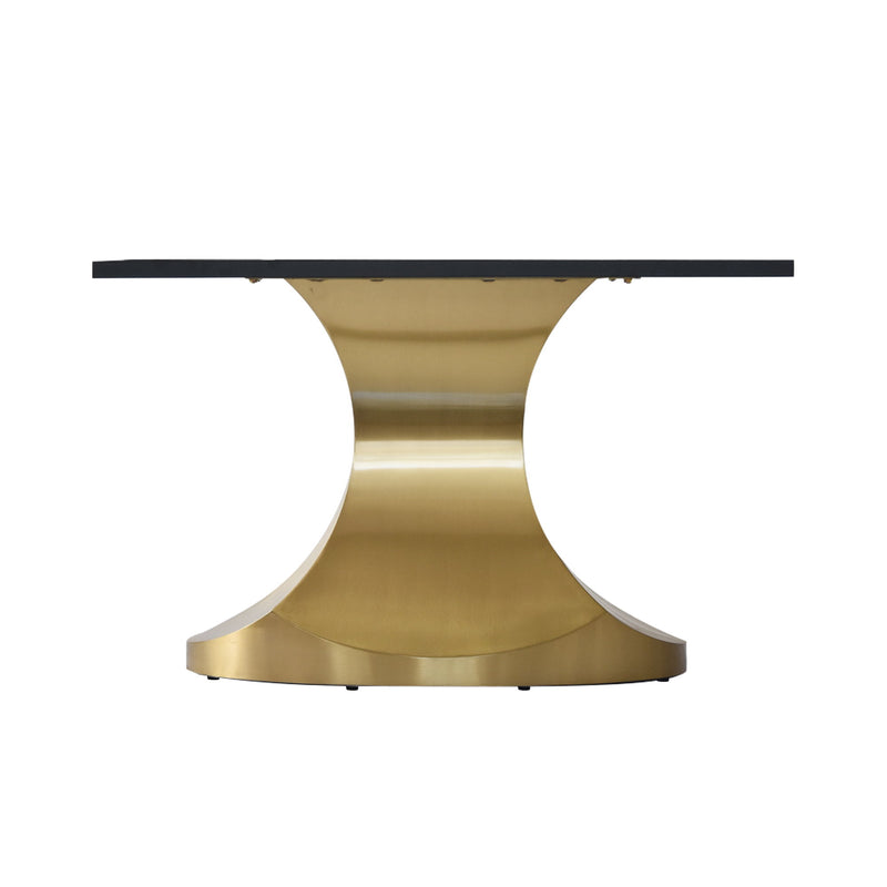 78.74" Modern Artificial Stone Panel Golden Stainless Steel Curved Legs, Can Accommodate 8 People - White / Gold