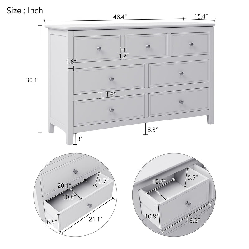 Solid Wood 3 Pieces Full Bedroom Sets - White