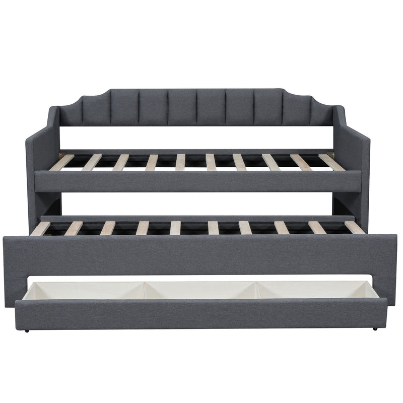 Twin Size Upholstered Daybed with Trundle and Three Drawers,Gray