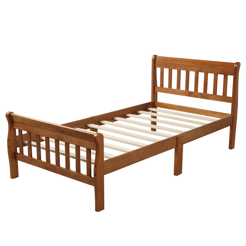 Twin Platform Bed Frame Panel Bed Mattress Foundation Sleigh Bed With Headboard / Footboard / Wood Slat Support - Oak