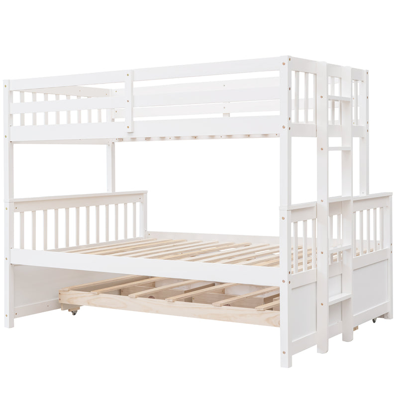 Twin-Over-Full Bunk Bed with Twin size Trundle , Separable Bunk Bed with Drawers for Bedroom - White