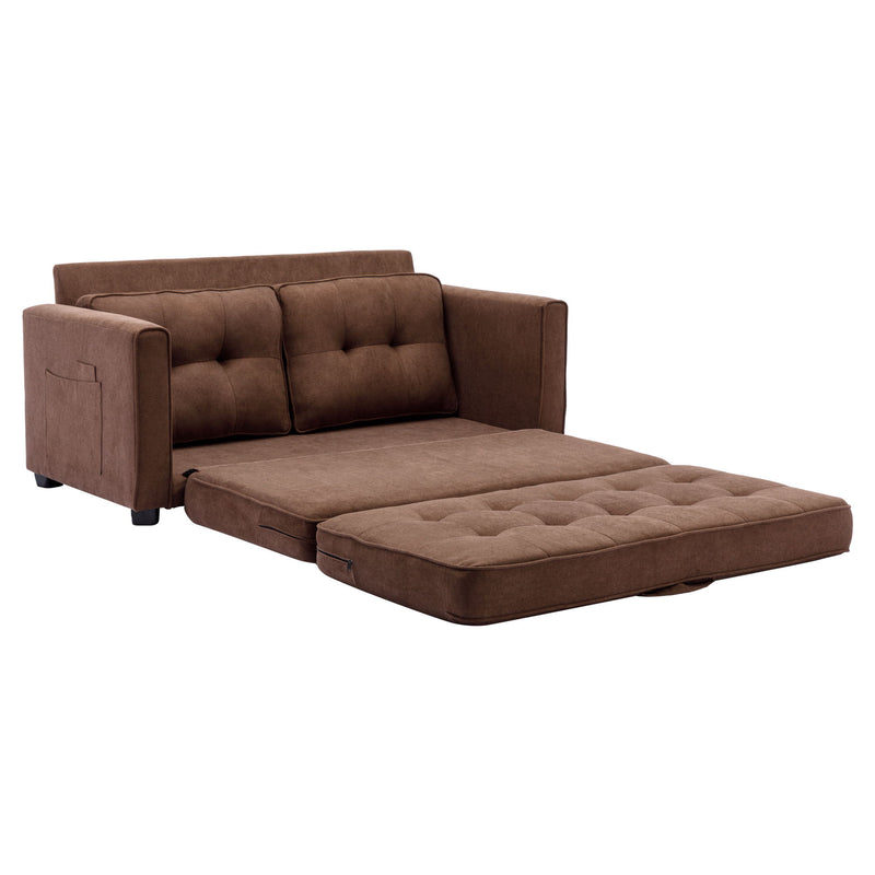 Loveseat Sofa With Pull-Out Bed Modern Upholstered Couch With Side Pocket For Living Room Office