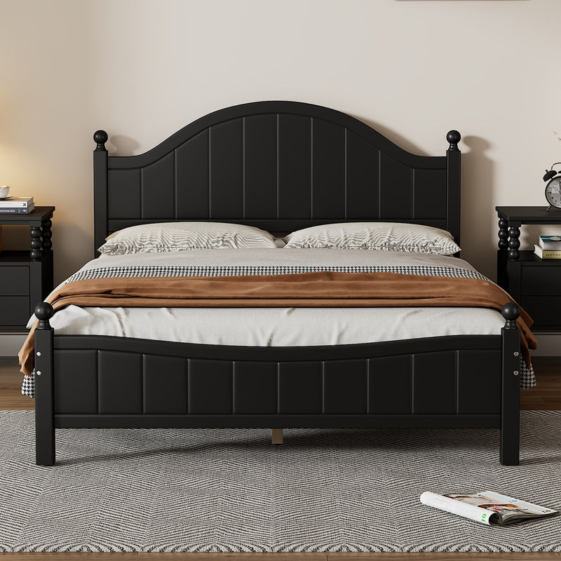 Traditional Concise Style Black Solid Wood Platform Bed, No Need Box Spring, Full