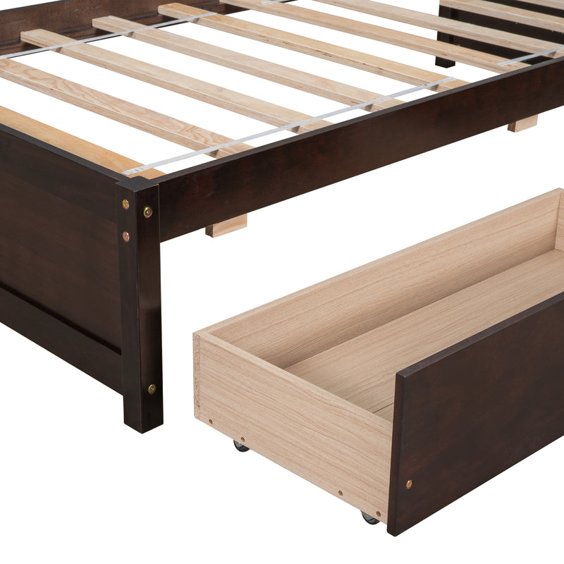 Twin Bed with 2 Drawers, Solid Wood, No Box Spring Needed ,Espresso(New SKU:W504P149043)