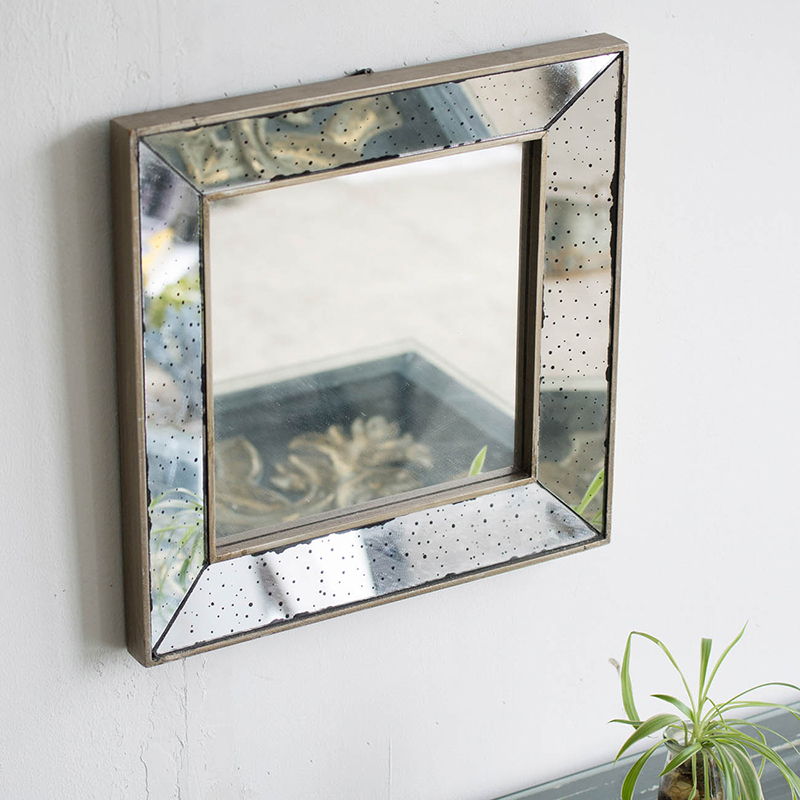 Distressed Silver Square Accent Mirror, Traditional Style Framed Wall Mirror For Living Room - Silver