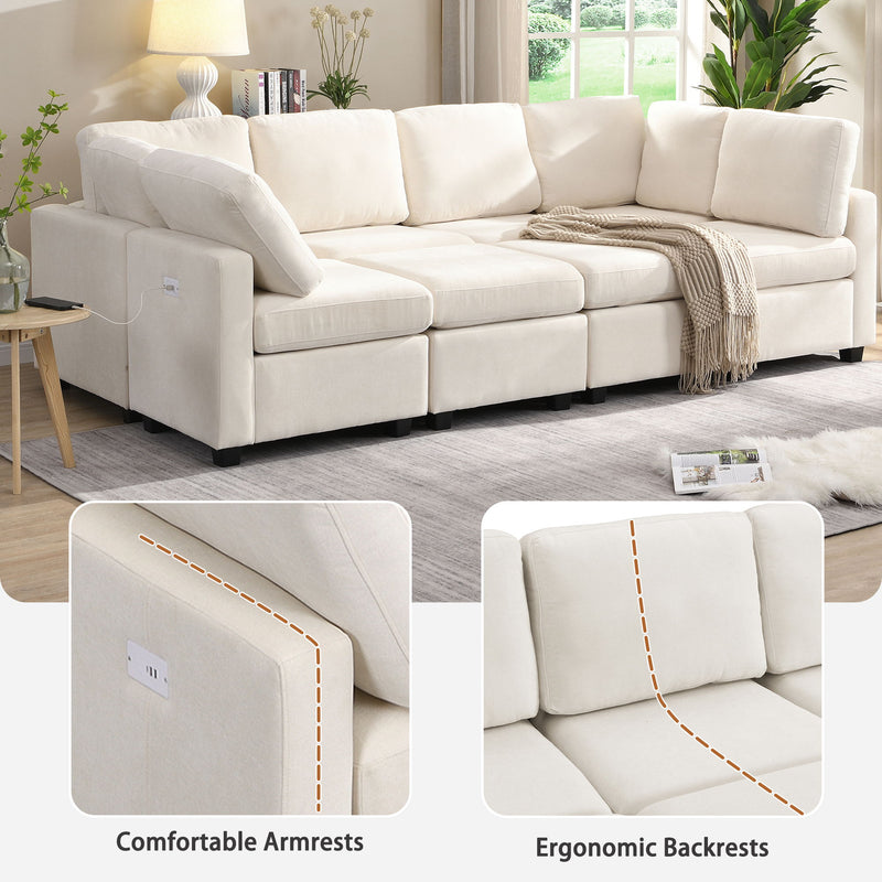 Sectional Sofa Couch Sofa Bed U-Shaped Sofa With Two Movable Ottoman And Three USB Ports For Living Room