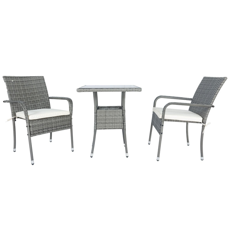 3 Piece Patio Wicker Conversation Set Wicker And Cushion - Gray / White