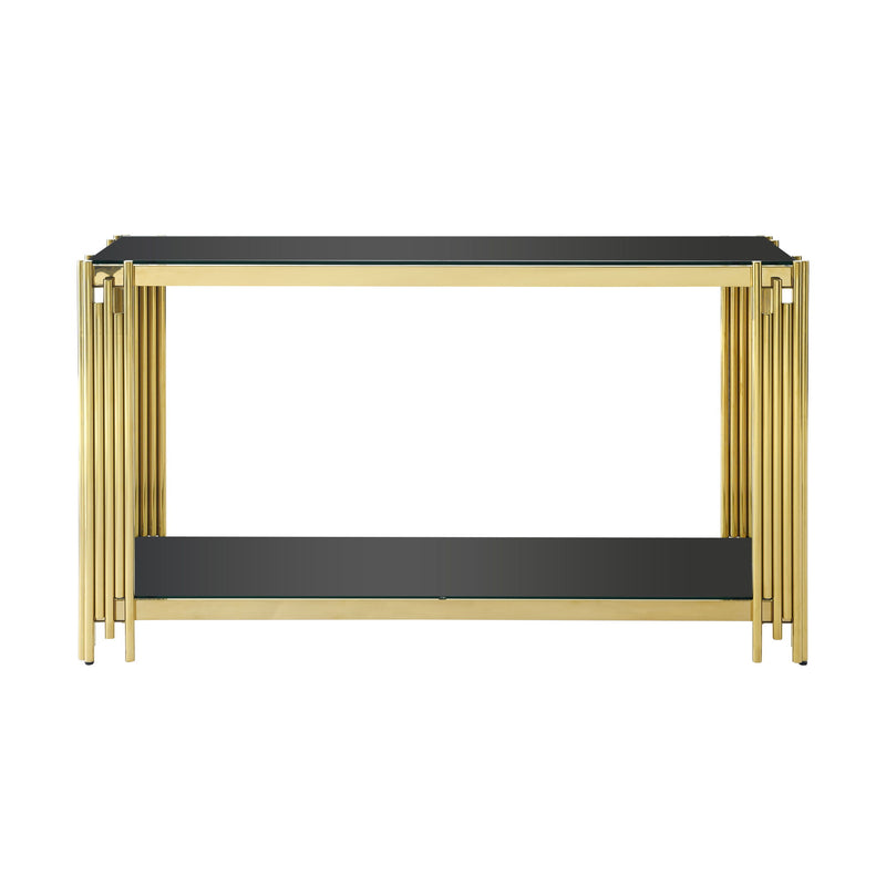 Modern Glass Console Table, 55" Gold Sofa Table With Sturdy Metal Frame And Black Tempered Glass Top, For Living Room Entryway Bedroom - Gold