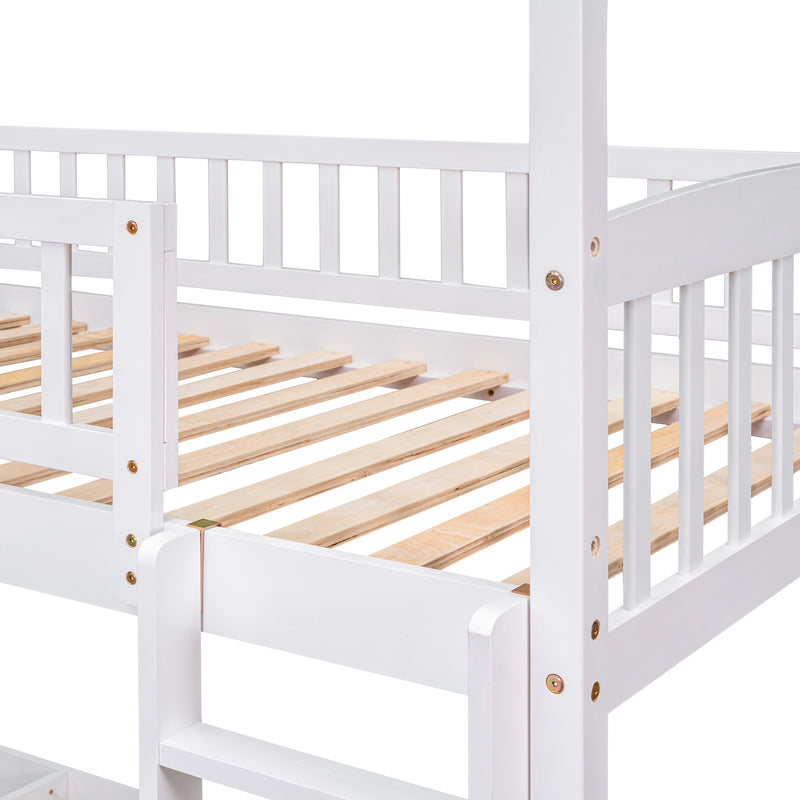 Twin Over Twin Bunk Bed with Slide, House Bed with Slide, White(OLD SKU: LT000214AAK)