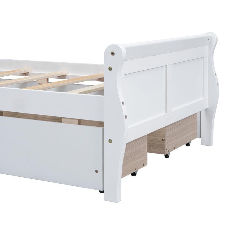 Twin Size Wood Platform Bed with 4 Drawers and Streamlined Headboard & Footboard, White