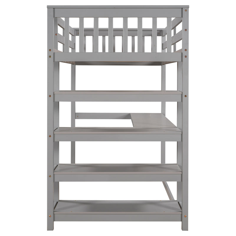 Twin Size Loft Bed with Storage Shelves and Under-bed Desk, Gray(OLD SKU:SM000245AAE-1)