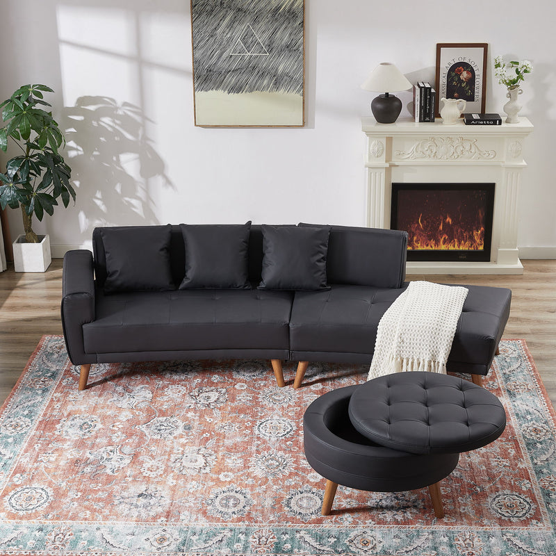 Contemporary Sofa Stylish Sofa Couch With A Round Storage Ottoman And Three Removable Pillows For Living Room