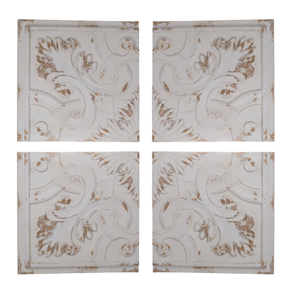 Distressed Wooden Square Wall Panels (Set of 4) - White