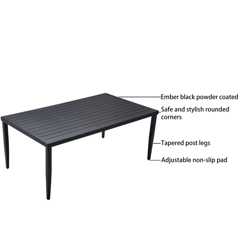 Outdoor Patio Rectangle Dining Table With Tapered Feet & Umbrella Hole - Ember Black