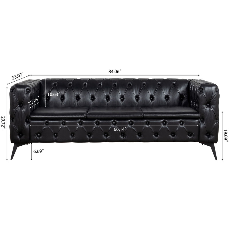 Square Arm Removable Cushion 3 Seater Sofa - Black