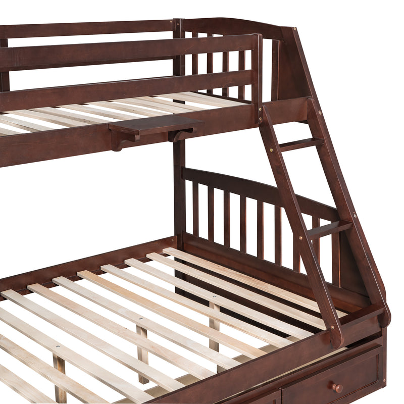 Twin-Over-Full Bunk Bed with Drawers，Ladder and Storage Staircase, Espresso