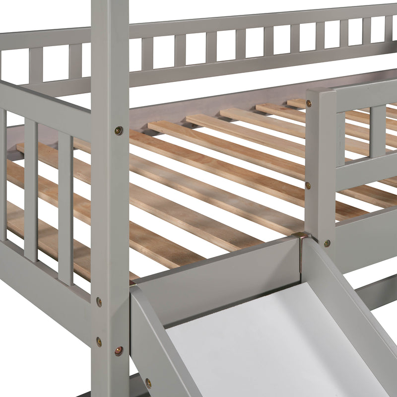 Twin Over Twin Bunk Bed with Two Drawers and Slide, House Bed with Slide, White(OLD SKU :LP000129AAE)