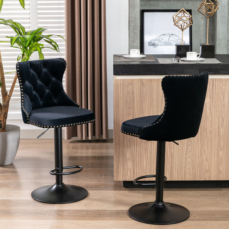 Swivel Velvet Barstools Adjusatble Seat Height, Modern Upholstered Bar Stools With Backs Comfortable Tufted For Home Pub And Kitchen Island (Set of 2)