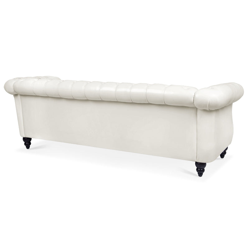 84.65" Rolled Arm Chesterfield 3 Seater Sofa - White