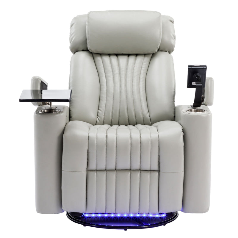 270 Degree Power Swivel Recliner, Home Theater Seating With Hidden Arm Storage And LED Light Strip, Cup Holder, 360 Degree Swivel Tray Table, And Cell Phone Holder, Soft Living Room Chair