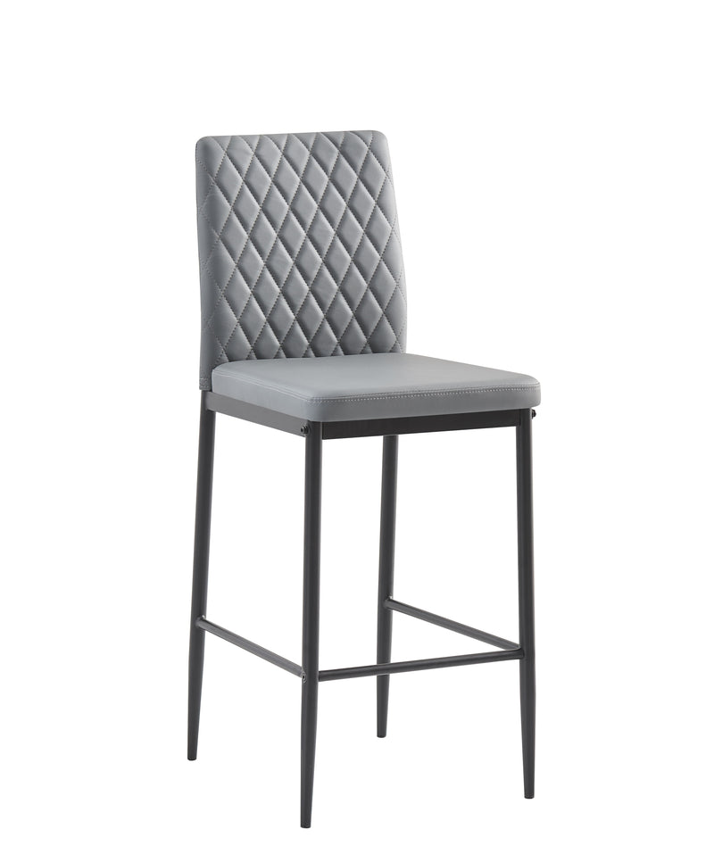 Modern Simple Bar Chair, Fireproof Leather Spraying Metal Pipe, Diamond Grid Pattern, Restaurant, Family (Set of 2) - Light Gray