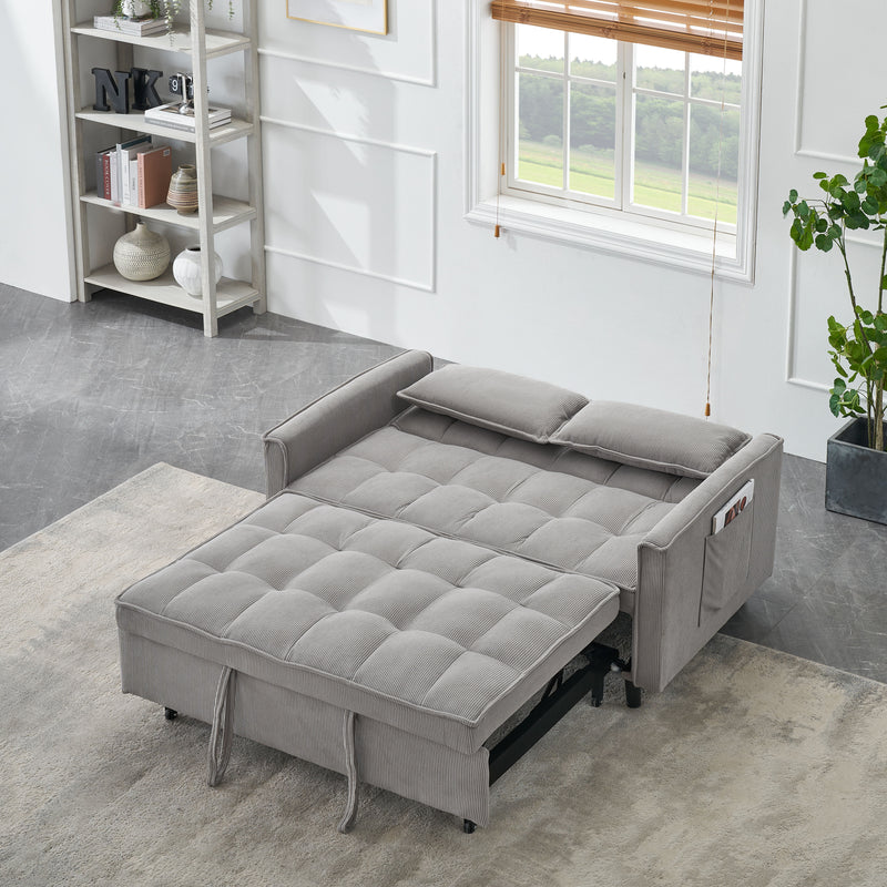 Two-Seat Casual Sofa With Pull Out Bed, Living Room Furniture - Light Gray