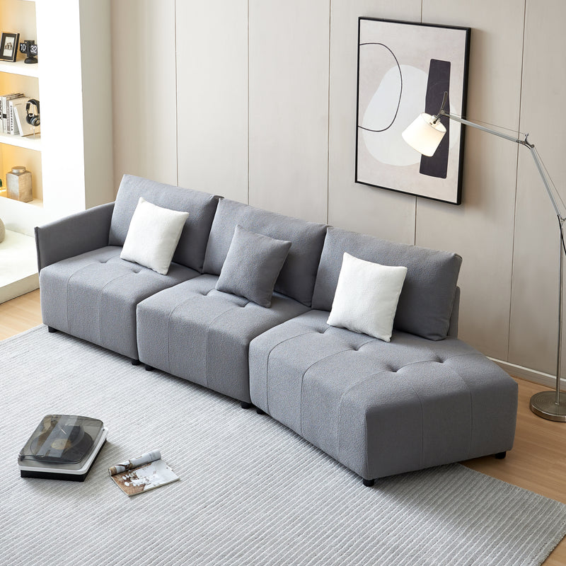 120'' Teddy Fabric Sofa, Modern Modular Sectional Couch, Button Tufted Seat Cushion for Living room, Apartment & Office.(Gray)