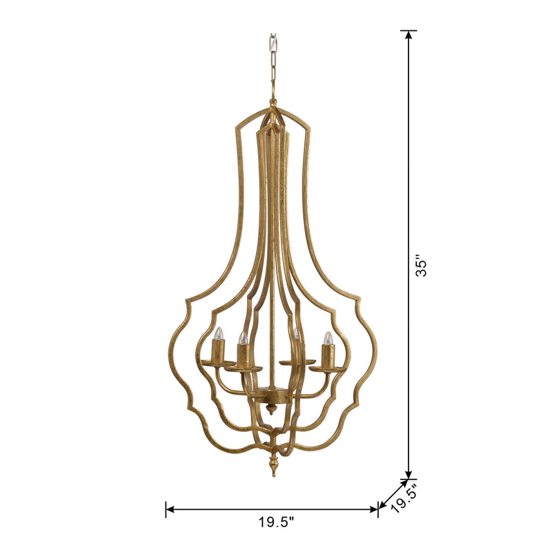 4 Light Metal Chandelier, Hanging Light Fixture With Adjustable Chain For Kitchen Dining Room Foyer Entryway, Bulb Not Included - Gold