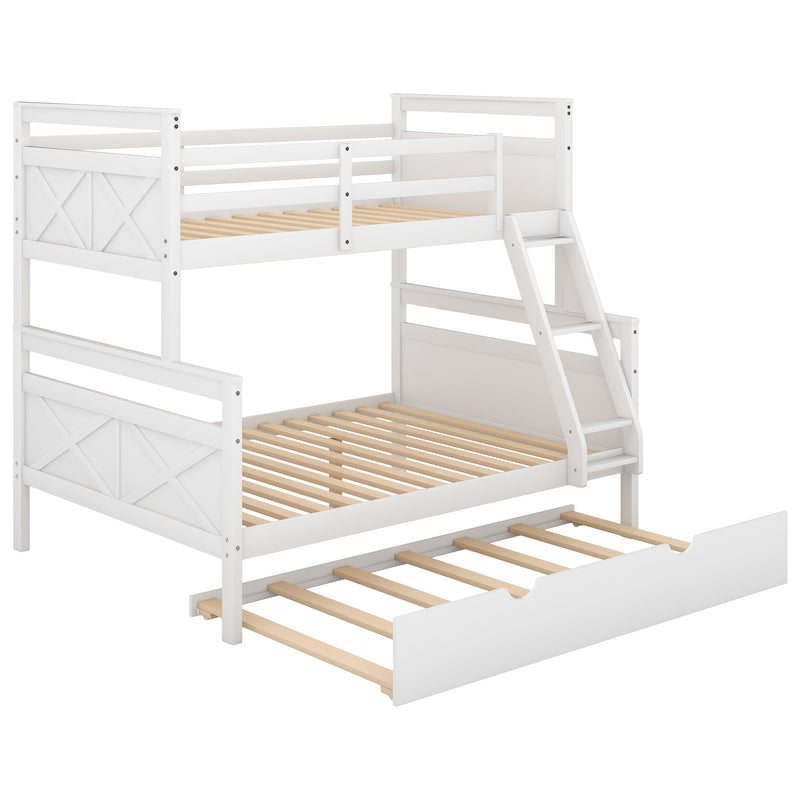 Twin over Full Bunk Bed with Ladder, Twin Size Trundle, Safety Guardrail, White(Old SKU: SM000208AAE-1)