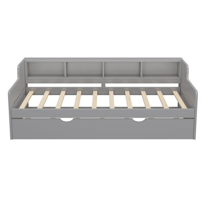 Twin Size Wooden Day Bed with Trundle for Guest Room, Small Bedroom, Study Room, Gray