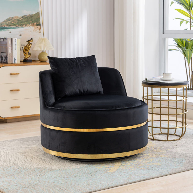 360° Swivel Accent Chair Velvet Modern Upholstered Barrel Chair Over-Sized Soft Chair With Seat Cushion For Living Room