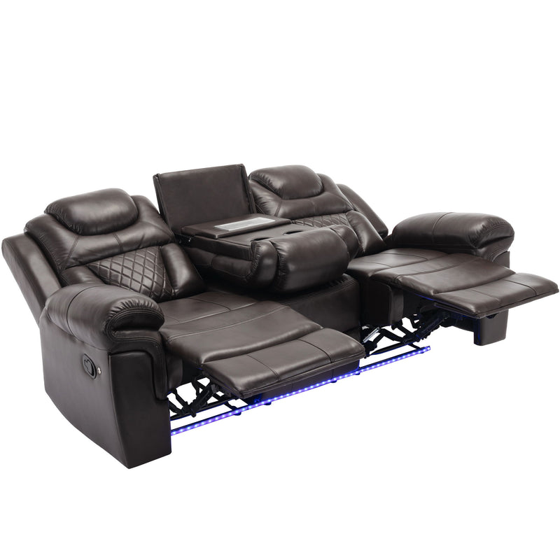 Home Theater Seating Manual Recliner Chair With Center Console And Led Light Strip For Living Room