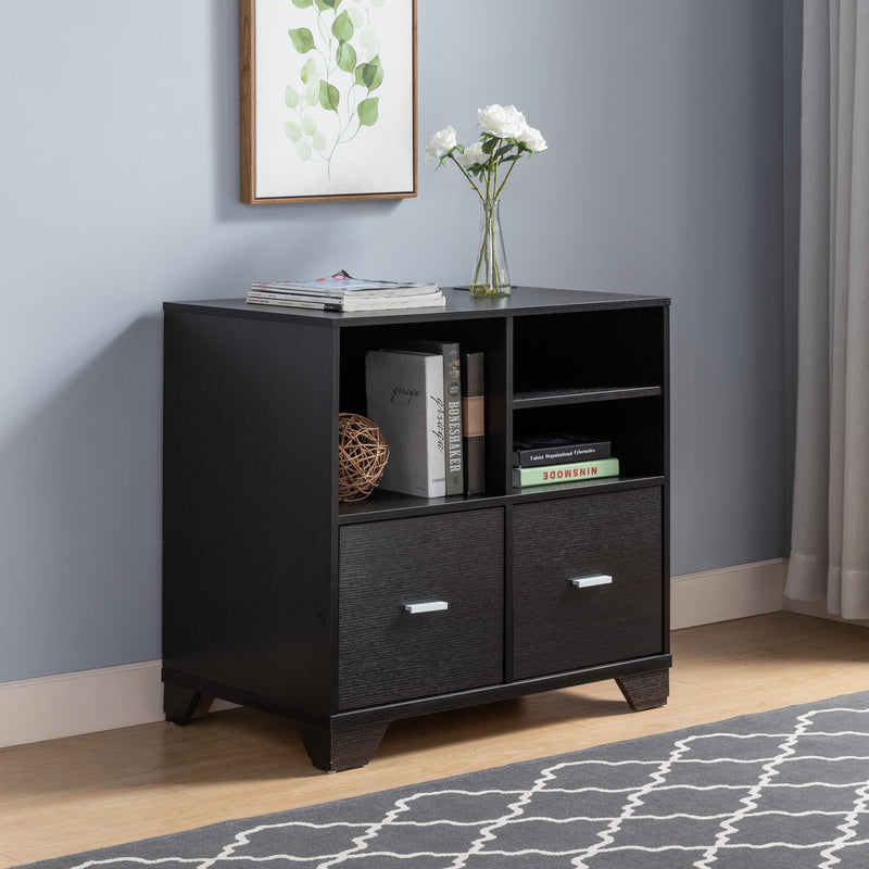 Home Office Printer Stand With Two File Cabinets And Open Shelving
