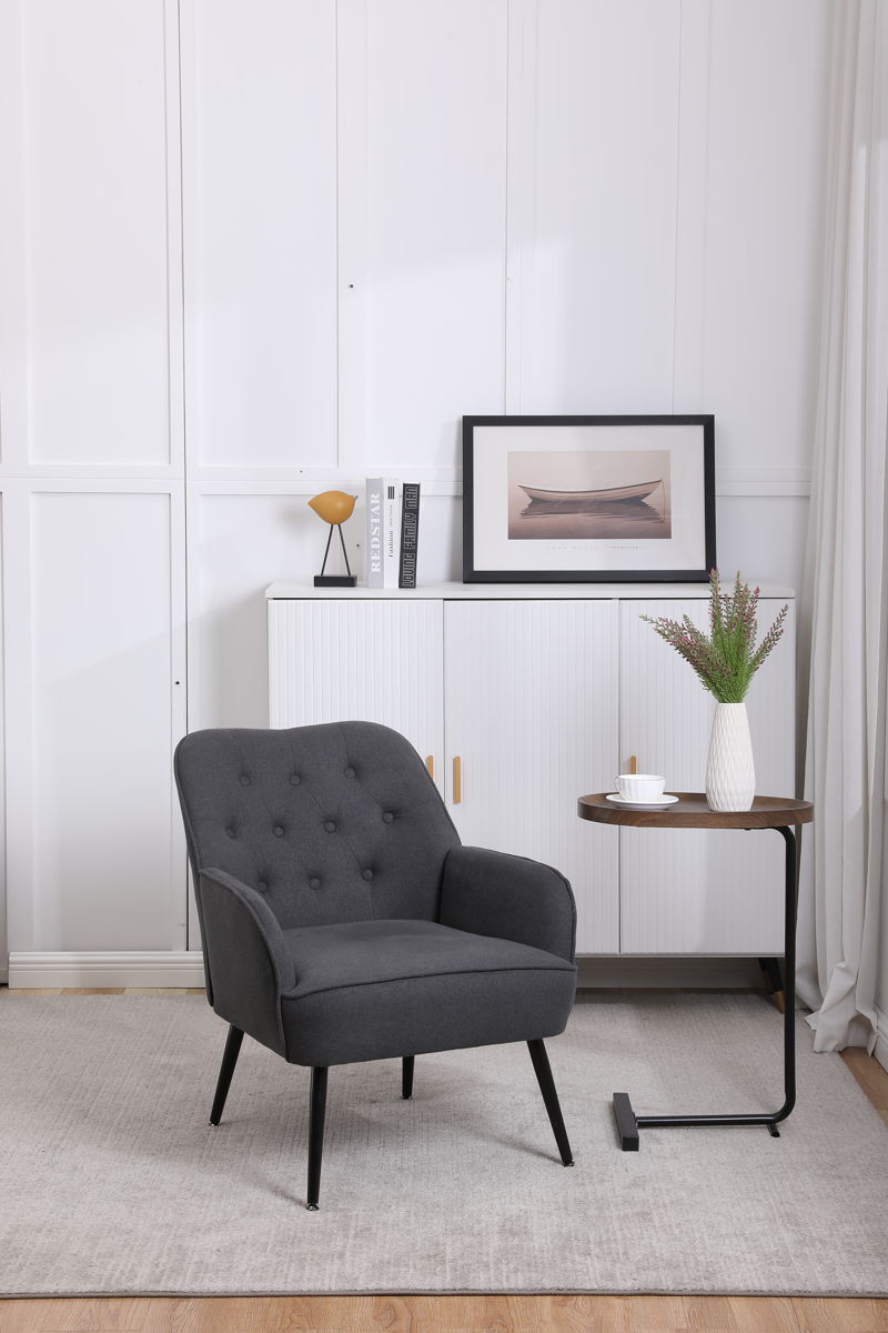 Modern Mid-Century Chair Linen Sherpa Armchair