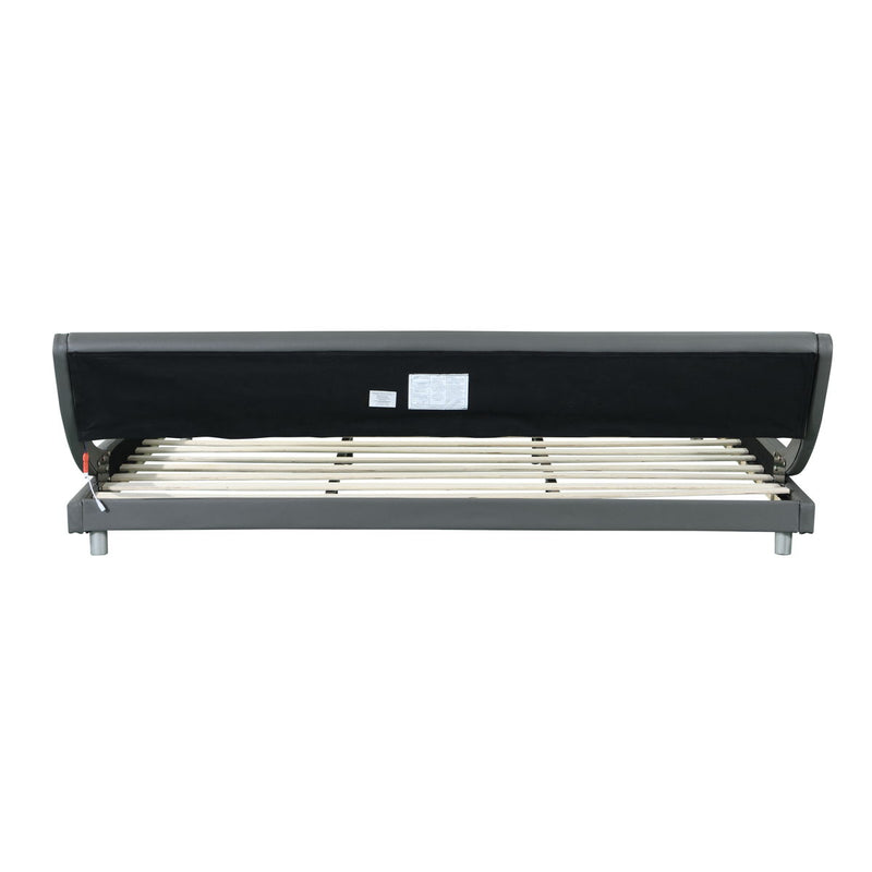 Upholstered Platform Bed Frame With LED Lighting, Curve Design, Wood Slat Support, No Box Spring Needed