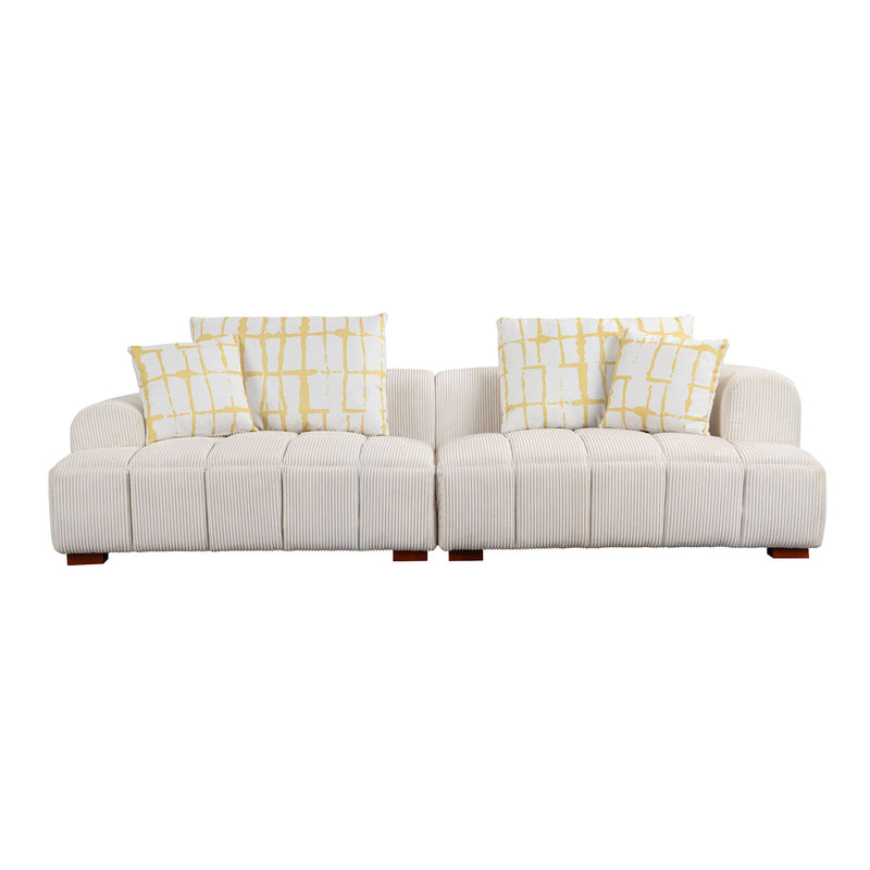 Modern Couch Corduroy Comfy Sofa With Rubber Wood Legs, 4 Pillows For Living Room