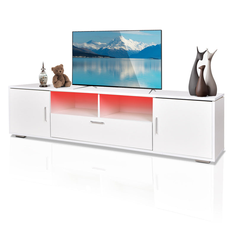 Modern TV Stand With LED Lights Entertainment Center TV Cabinet With Storage For Up To 75" For Gaming Living Room Bedroom - White