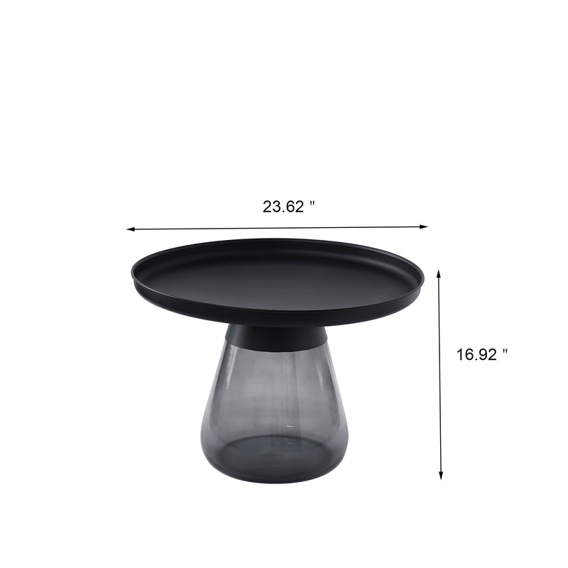 Smoke Glass Base With Black Painting Top Coffee Table, Living Room Center Table - Smoke